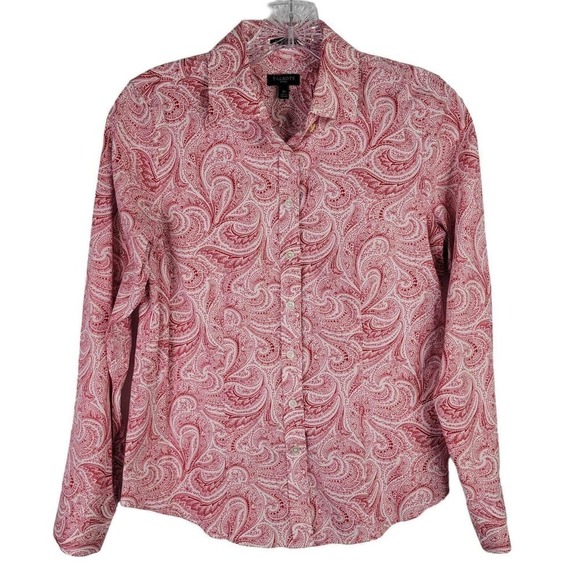 Talbots Button Up Shirt Paisley Size 2 P Petite LS Cotton Red - Picture 2 of 9
